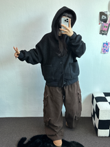 フリース/ストリング ツーカーゴリベットワイドバルーンロングパンツ💚🤎🖤🩶4カラー