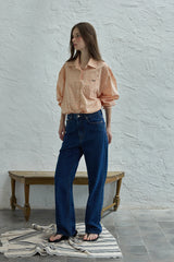 Peeky check shirt_peach
