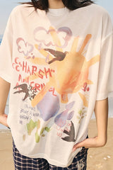 ウォーターカラーグラフィティメッシュTシャツ