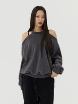 Cutout Halter Neck Sweat Long T-Shirt, Charcoal