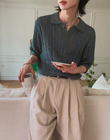 Roy openwork short sleeve collar knit