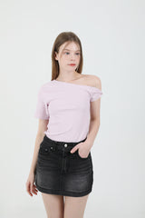 オフショルダーツイスト半袖Tシャツ Pink