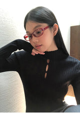 ハーフタートルネックVネックスリット長袖ニット