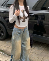 Side vintage denim pants