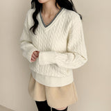 Pure Layered Twisted V-Neck Knitwear