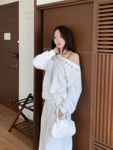 City Metal Eyelet One Off-Shoulder Brushed Sweatshirt