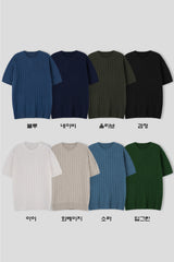 LMN All-Day a ribbed bone Linen Round Short-Sleeved Knitwear (8 colors)