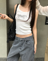 [ORIGINAL] Ash U-neck Lettering Ribbed Sleeveless
