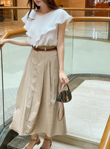 Desman Pintuck Banding Flare Skirt (Belt set)