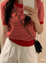 Slow Boucle Striped Short Sleeve Knit / 5 colors