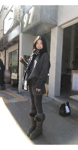 Wool charcoal oversized knit pants two-piece set