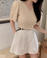 Minty V-neck short-sleeved knitwear