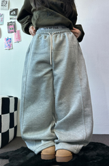 ストリング/フリース❤サイドピンタックバルーンロングパンツワイド🤍🩶🖤3カラー