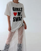 ハートレタリングショルダーパッドオーバーサイズフィット半袖Tシャツ