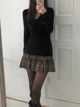 Top checkered pleats skirt (one color)