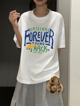 イージーロング ラウンド レタリング タトゥー グラフィック オーバーサイズ Tシャツ 3カラー