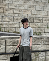 Ribbon Contrast Pocket Cropped Short Sleeve