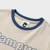 Campus Lover Cream Crop Short-Sleeved Ringer T-Shirt [For Women]