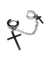 Two Cross chain One-Touch Earrings & Ear Cuff 1PC