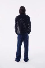 TWILL VELVET CROSS EMBROIDERY COLOR-TOOTH ZIPPER LOGO CASTING NOTCH COLLAR JACKET