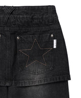 W STAR APPLIQUE LAYERED SKIRT DENIM PANTS(CV2GFFD111A)