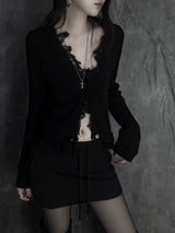 distressed fringe knit cardigan (2color)