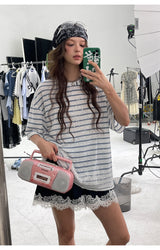 Lace Stripe Mix Slim Fit T-Shirt
