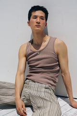 High ribbed logo sleeveless(Beige)