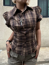 Brown Check Balloon Shirt
