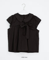 Meva Check Ribbon Short Sleeve Blouse