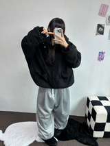 インナーフリースコーデュロイビッグフードジッパー🩶🖤 - 2カラー