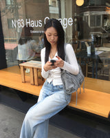 ピンクレースデニムパンツ