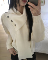 Seon Muffler Two-Way Button V-Neck Knit