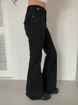 Allin バックポケット ロングブーツカット スリムフィット コットンパンツ