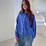 Loose Fit  Round Neck Knit Cardigan _Blue