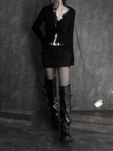 distressed fringe knit cardigan (2color)