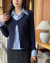 Paulin Layered Stripe Shirt Knit Cardigan