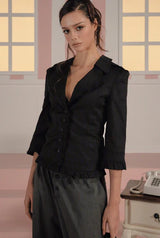 Button frill jacket - black  