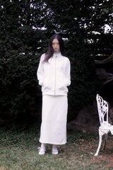Lettering half neck two-way zip-up (IVORY)