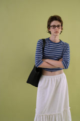 Gather check shirring skirt_ivory