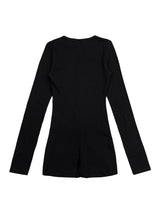 button deep v jumpsuit