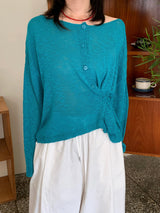 Slub Knit Two-Way Boat Neck One-Shoulder Cardigan (5c)