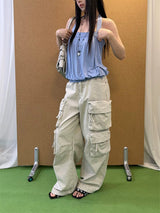 Multi-Pocket Jeans Wide Casual Pants