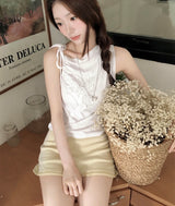 [ vintage + feminine ] moon flower antique ribbed sleeveless top