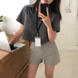 [BELLIDE MADE] Standard semi-cropped short-sleeved shirt & blouse