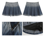 denim loose fit collar zip-up jacket two-piece (skirt set)