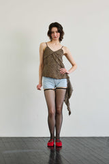 LEOPARD FRILL SLEEVELESS TOP / BROWN
