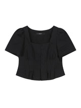 スクエアネックコットンブラウス(Black)
