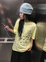 Koge Star Musical Note Printing Loose Fit Short Sleeve Tee