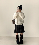 Bomi A-line pleated check midi skirt 
